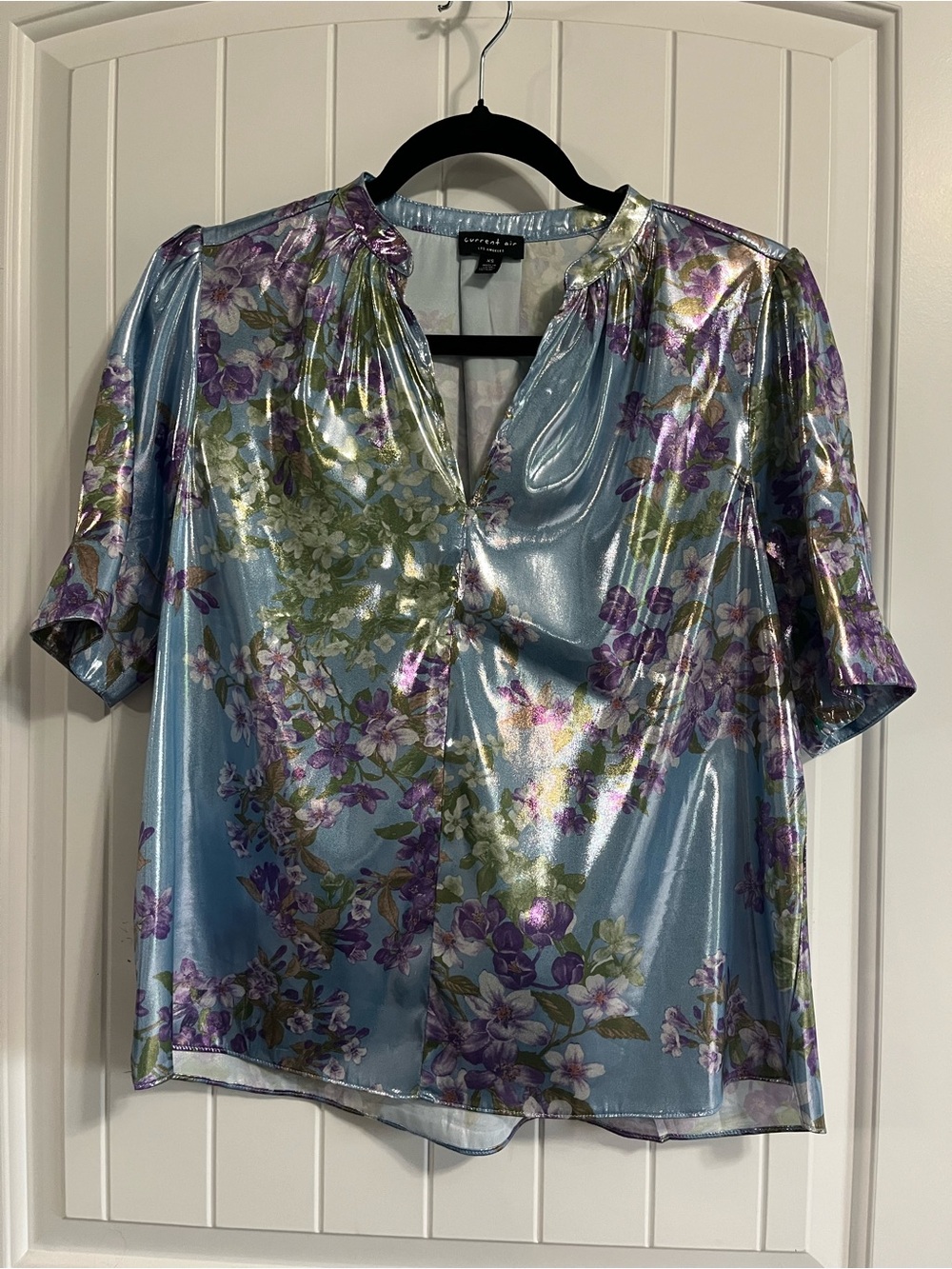 Current Air Los Angeles Metallic Top Sz XS Anthropologie Brand Floral Shine - Picture 1 of 6